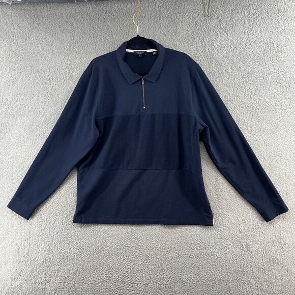 Ted Baker London Lydney Colorblock Cotton Blend Quarter Zip Polo Navy 7 / 3XL - Picture 1 of 16
